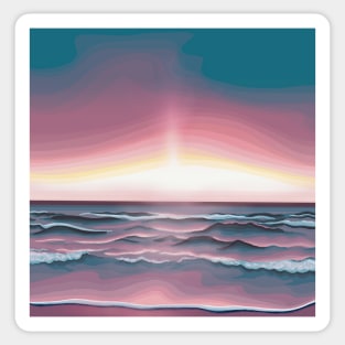 Pink Sunrise On the Sea Landscape Digital Illustration Sticker